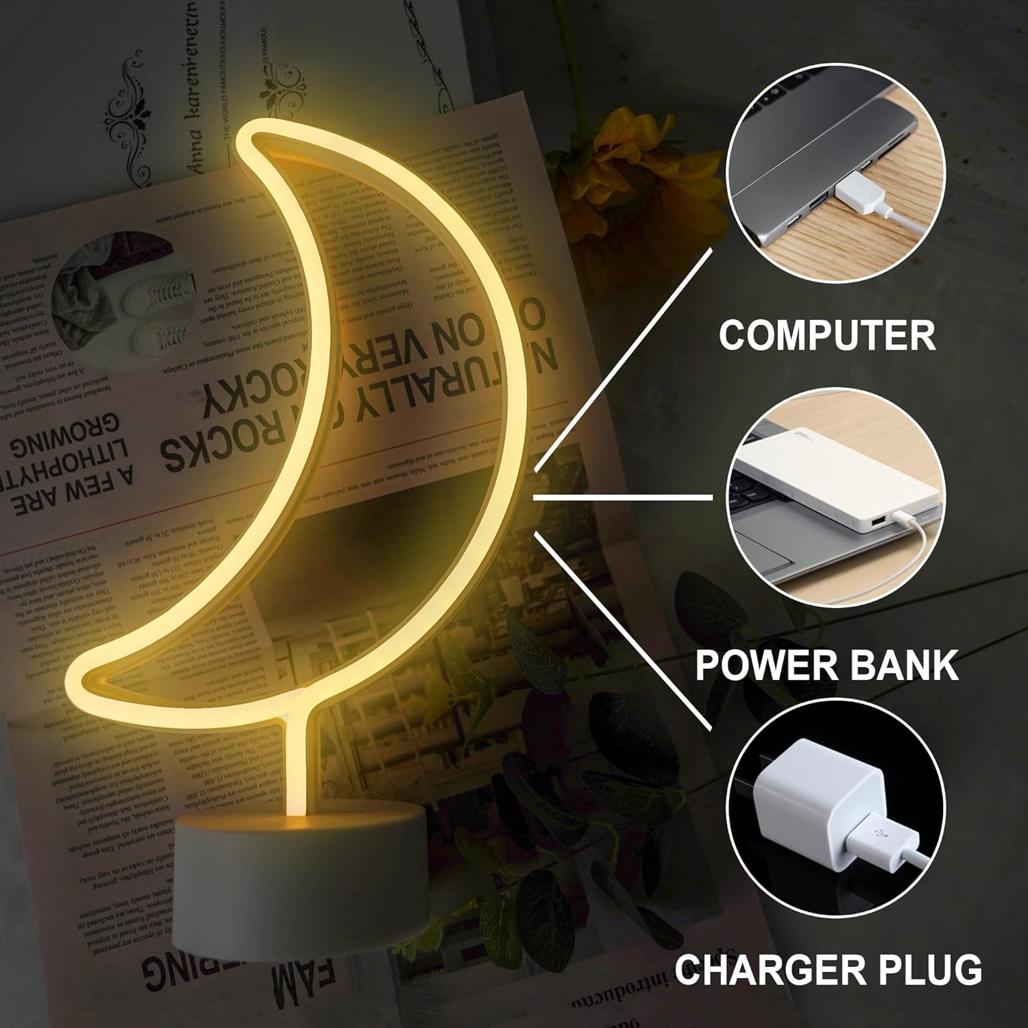 Detalle 2 de Mond-Neonschild: Schlafzimmer-Basis-LED – batteriebetrieben oder USB betrieben