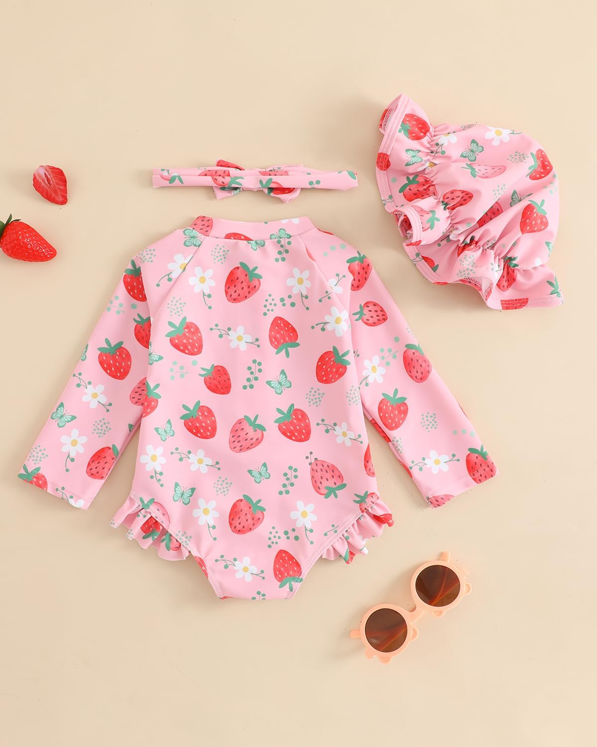 Detalle 2 de UV Badebekleidung Baby Neugeborene Badeanzug Mädchen (Gr. 62–98) – Langarm UV Shirt mit Hut & Stirnband