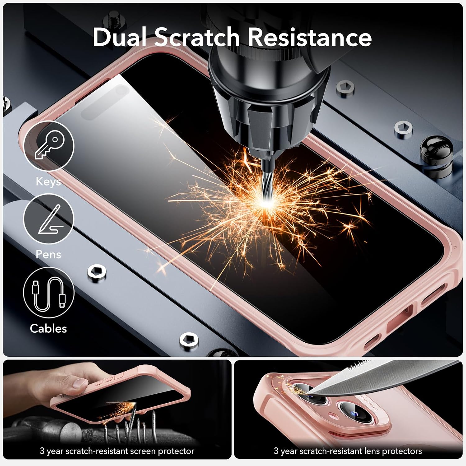 Thumbnail 5 de ESR Armor Series iPhone 15 Case with MagSafe + Built-in 9H+ Screen Protector (Clear Pink)