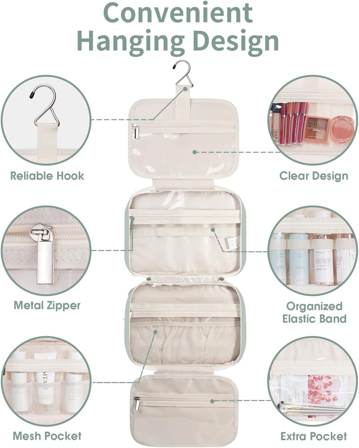 Detalle 2 de Narwey Hanging Travel Toiletry Bag 26x20.3x14cm