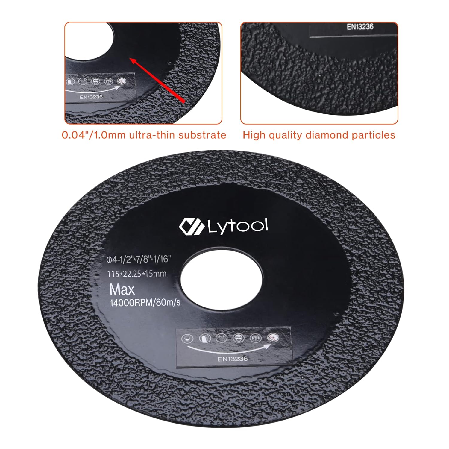 Detalle de Lot de 3 disques diamants Lytool 115 mm (tronçonnage) pour verre et carrelage, avec meuleuse angulaire