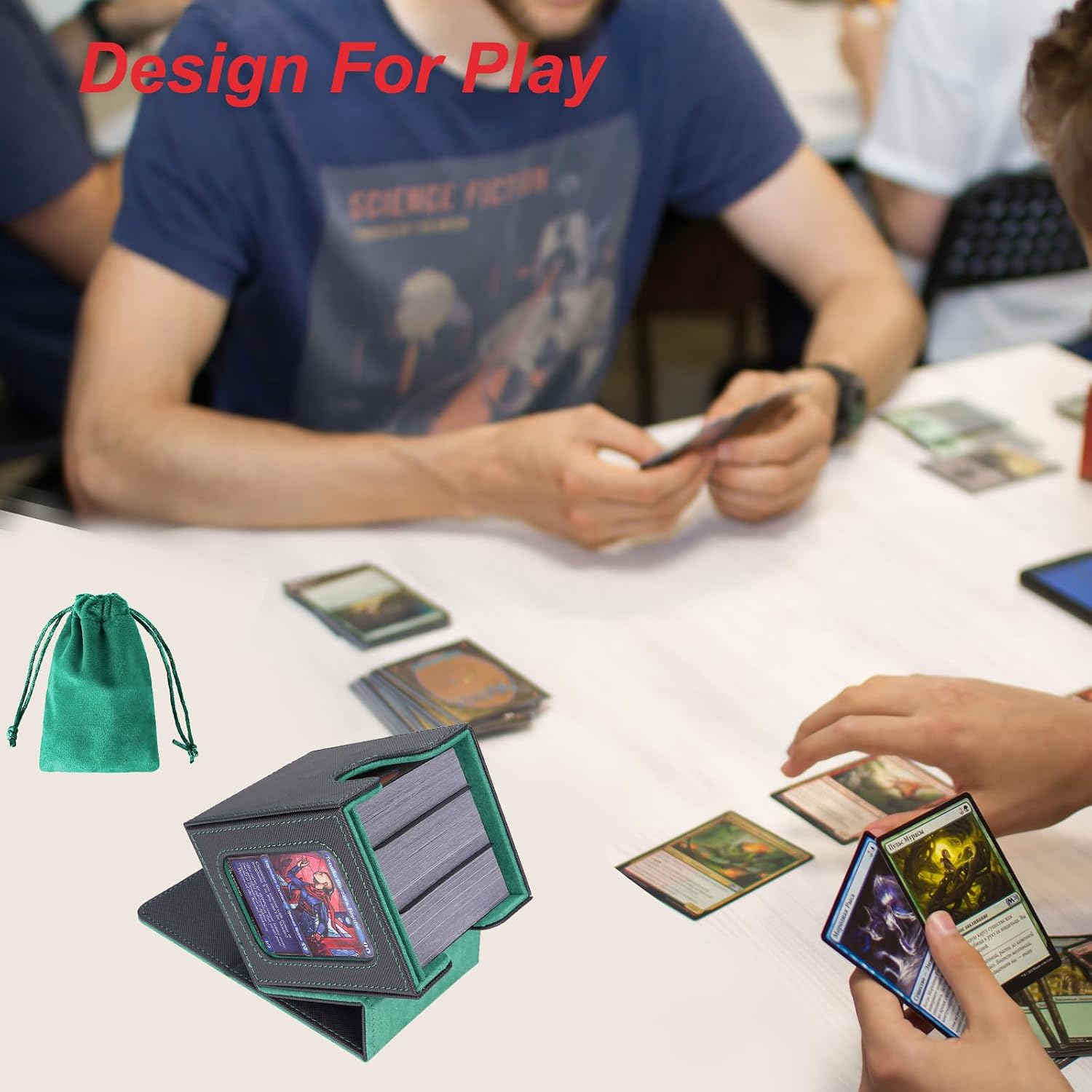 Detalle de AFIING MTG Deck Box for Commander Display: Compact, Protective Card Case with 2 Dividers, Dice Bag and Toploader