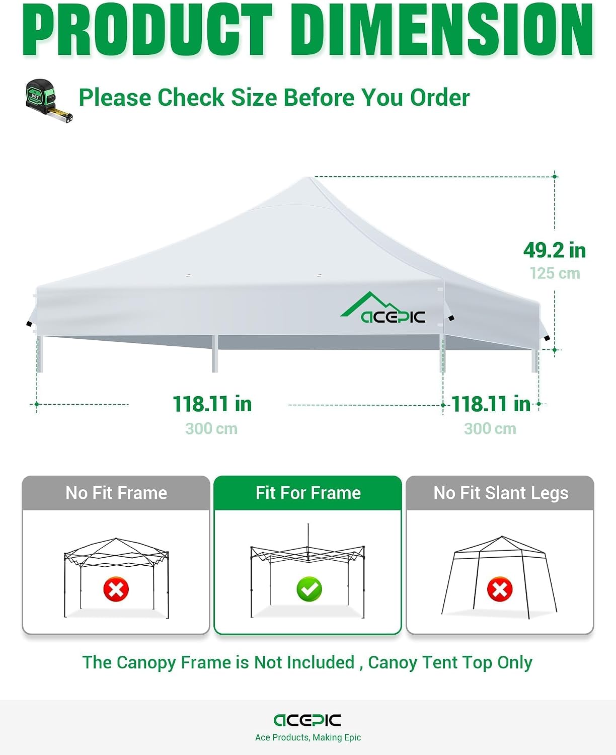 Thumbnail 1 de Acepic CTJ-US-AC 10x10 Peak Pole Canopy Replacement Top, 500D Black