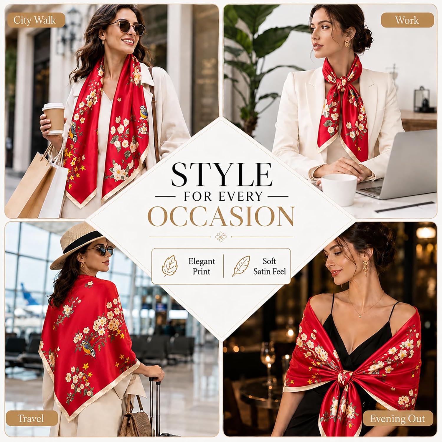 Thumbnail 1 de FAIRYGATE Satin Scarf Women Elegant Soft Wraps – 180 x 90 cm