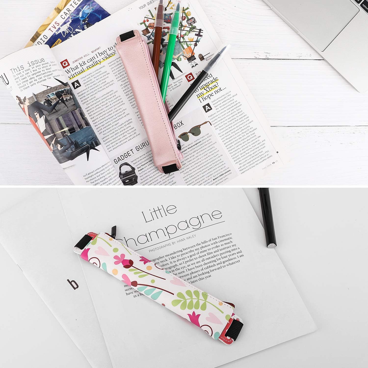 Thumbnail 6 de MoKo astuccio per matite con fascia elastica e zip in PU (2 pezzi), stampa & oro rosa