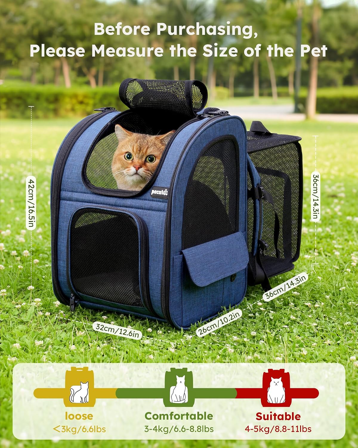Detalle 2 de Pecute Cat Carrier Backpack for Pets Up to 11 lbs