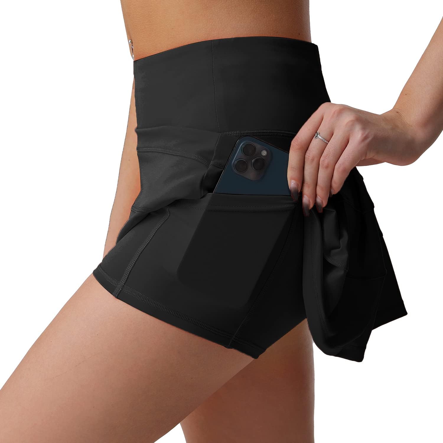 Detalle de Husnainna High Waisted Pleated Tennis Skirt with Pockets – Built-in Shorts, Women’s Athletic Skort