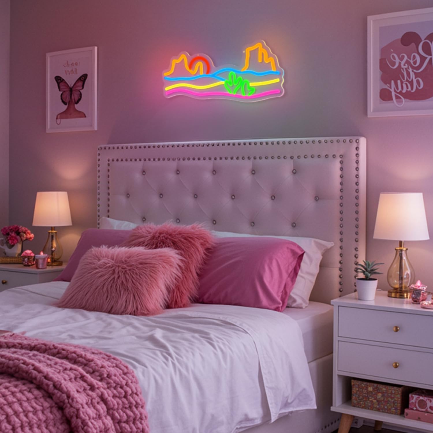 Detalle de Lxmoneon Berg Neon Schild (USB) – Wüsten-Sonnenuntergang als LED-Wanddekoration