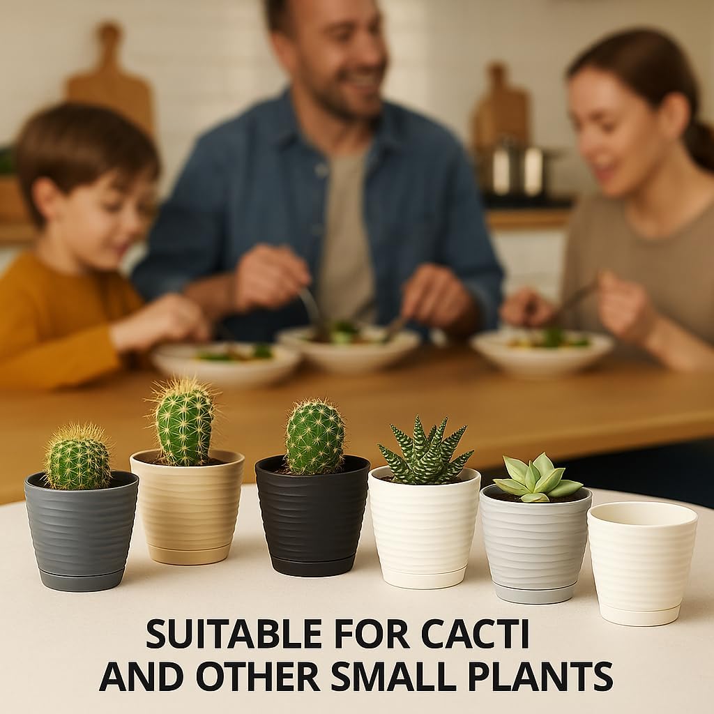 Thumbnail 5 de Home Garden Ornaments Wave Plant Pots Indoor – Taupe 19cm with Drainage and Integrated Saucer