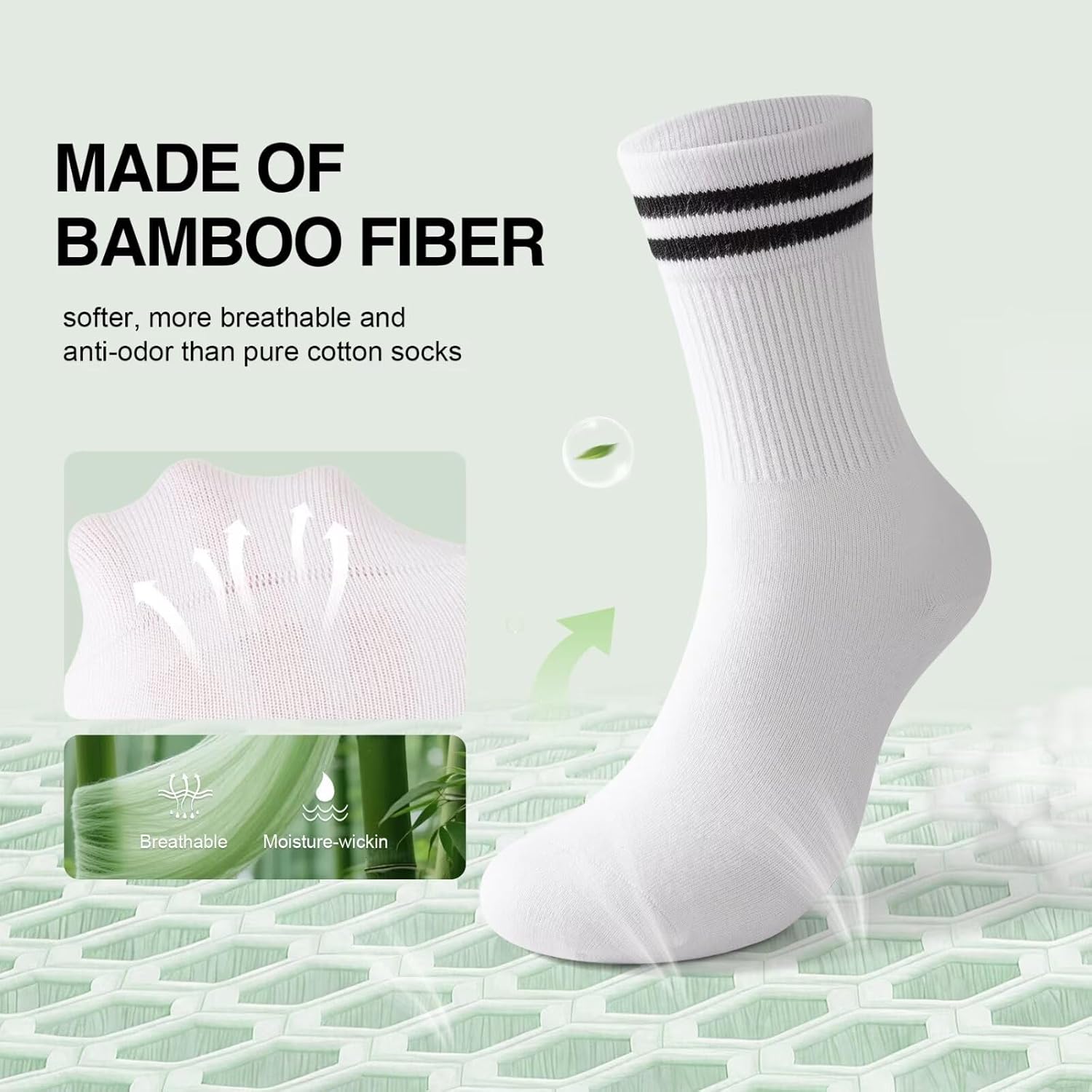 Detalle 2 de FALARY 6/12 Pairs Bamboo Sports Crew Socks (Mens & Womens) – Breathable, Odour-Resistant