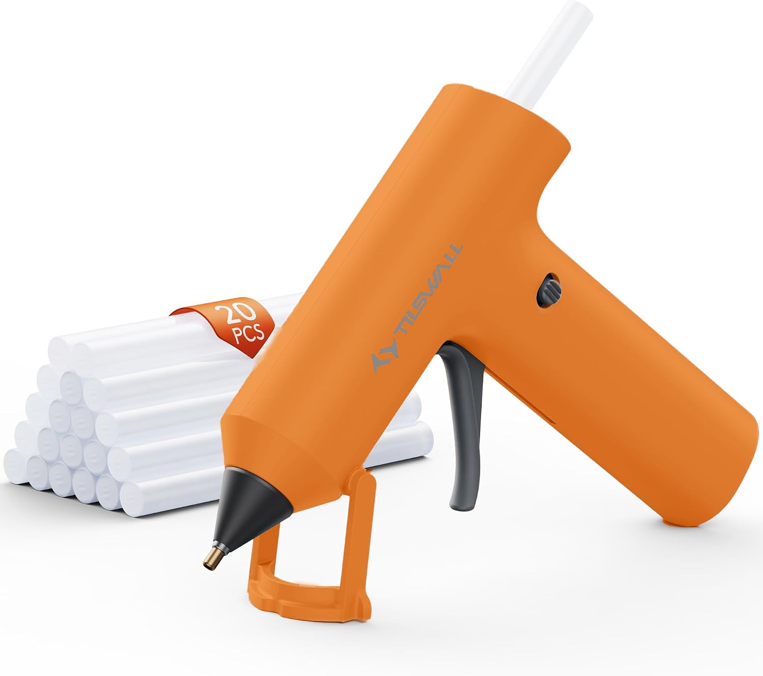 Detalle de Tilswall kabellose Heißklebepistole mit Akku (2000 mAh) und 20 Premium-Klebesticks – 170 °C, weiß