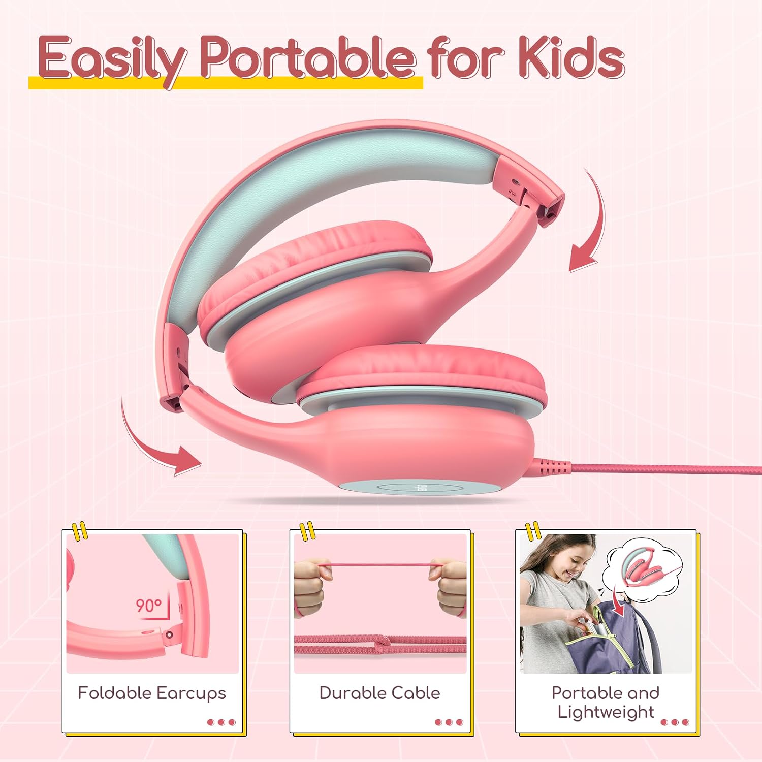 Thumbnail 6 de EarFun Kids Headphones 3 Pack (Wired) with 85/94dB Volume Limit, Sharing Port & Foldable Fit – Blue/Green