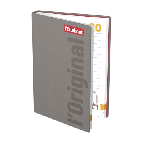 Detalle de L'ETUDIANT ORIGINAL TAUPE Agenda Scolaire 2026-2027 — 1 jour par page, couverture moulée taupe, 15x21 cm