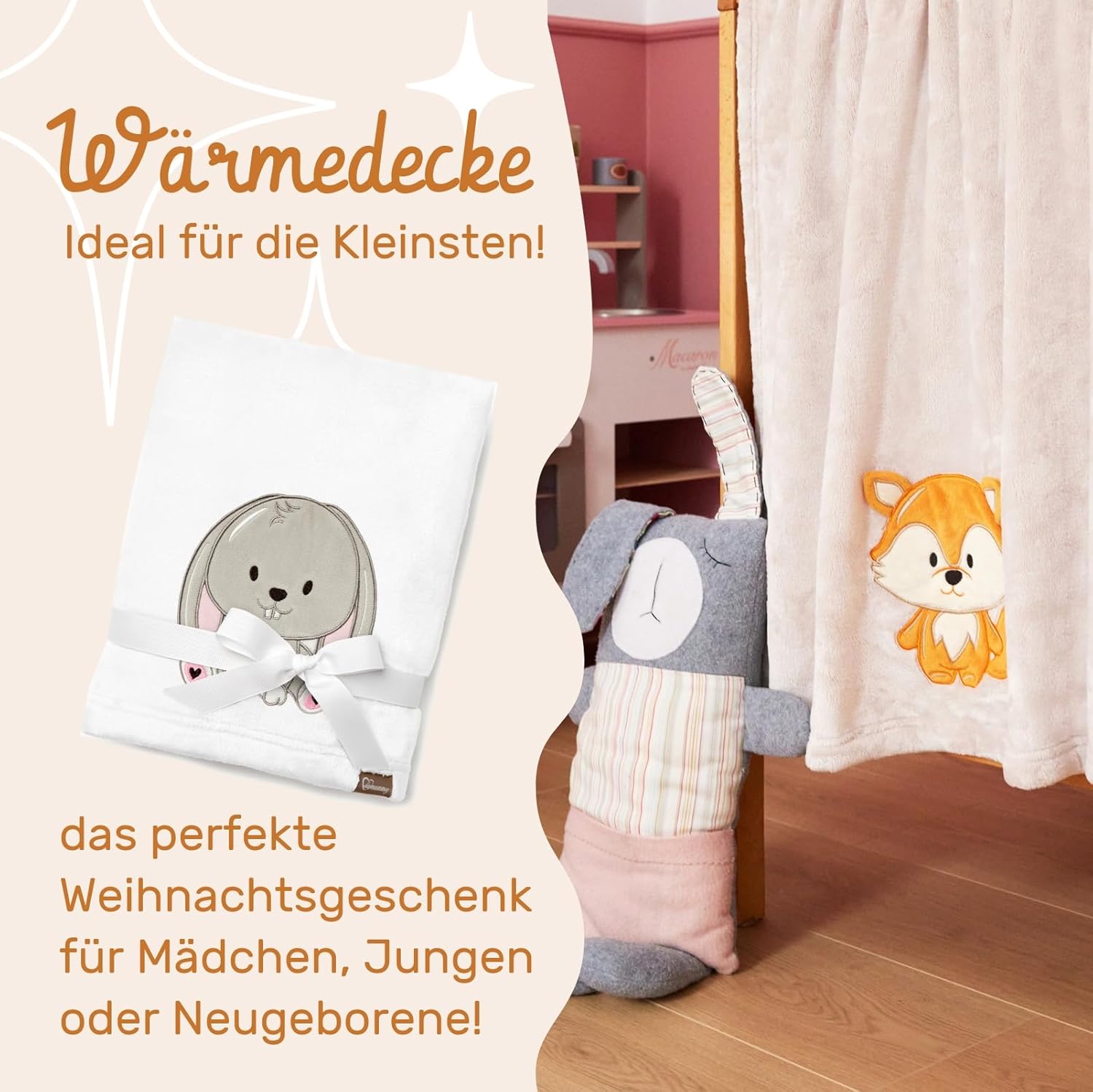 Thumbnail 2 de Be Mammy Coperta calda per bambini con peluche regalo con motivi 3D (Bianco - Coniglio)