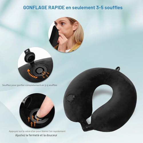 Detalle 2 de Cирorld Coussin de Voyage Gonflable pour Avion – Oreiller de Nuque Ultraléger, Ensemble Complet
