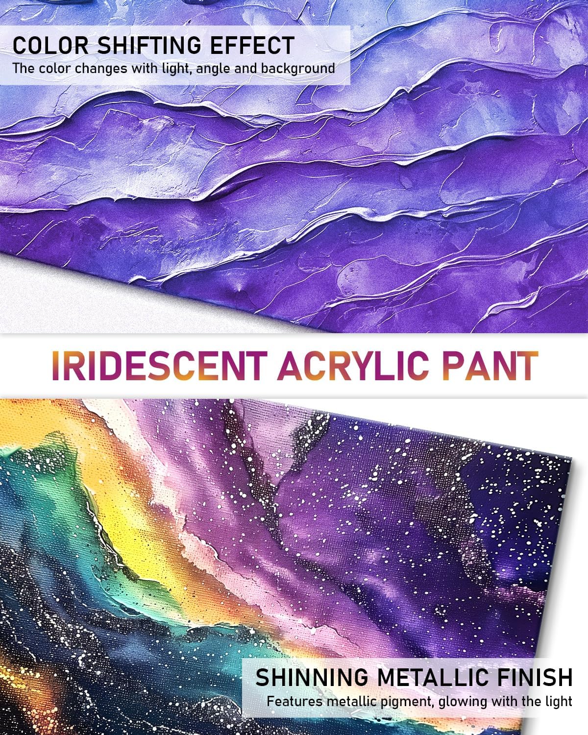 Detalle de Nicpro 20 Farben irisierend Acrylfarbe – 20 × 250 ml Bulk-Set mit Farbwechsel, ungiftig und vielseitig einsetzbar