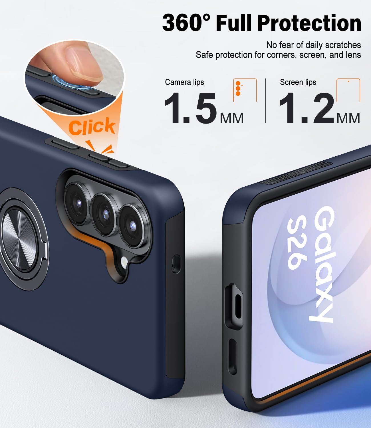 Detalle de AOUIA Galaxy S26 Case with 2-Pack Screen Protectors: 3-in-1 Navy Blue