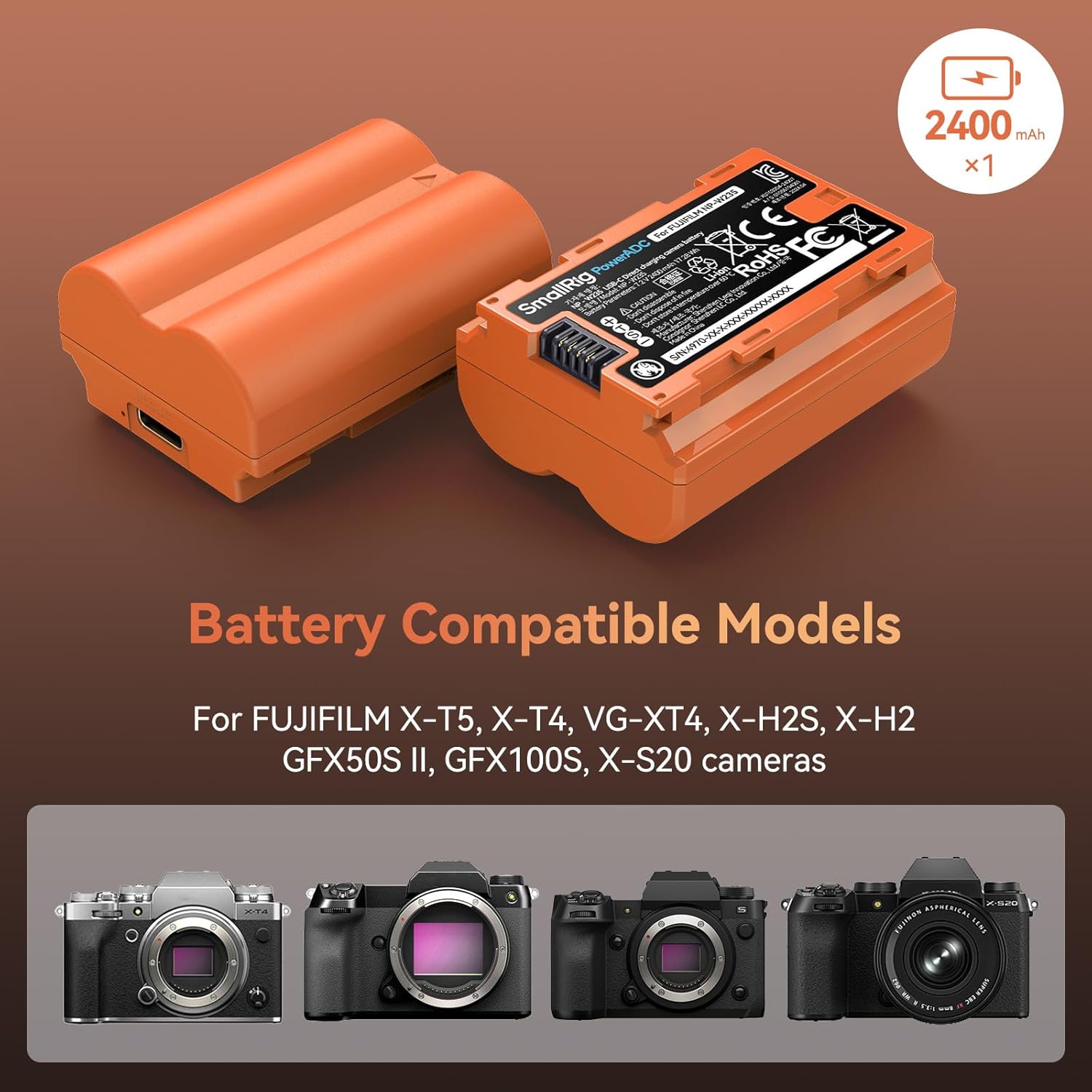Thumbnail 2 de SMALLRIG NP-W235 batteria 2400mAh con USB-C per Fujifilm X-T5 / X-T4 / GFX 100S