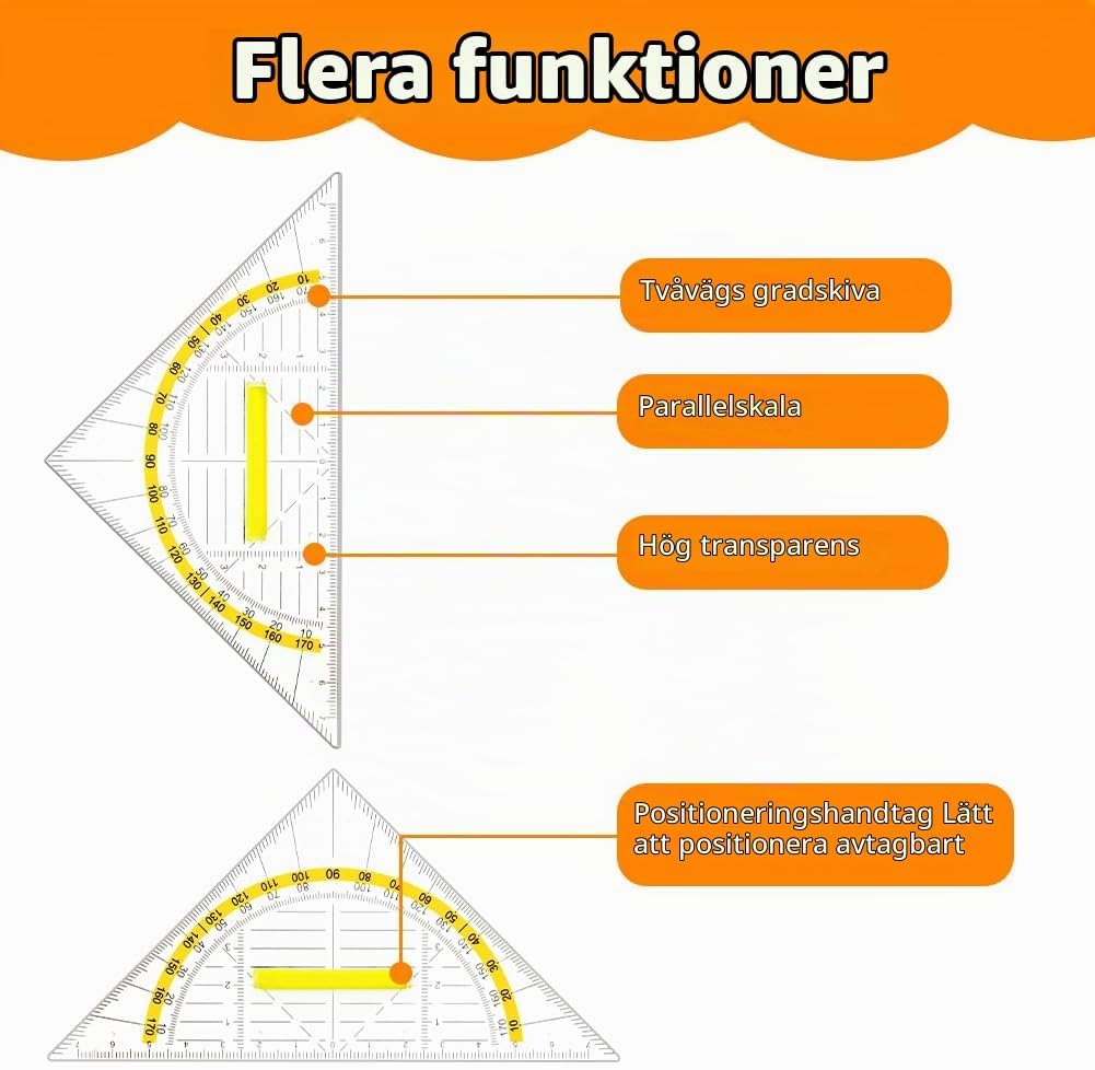Detalle de Vicloon geometriset 16 cm, 4 triangellinjaler i plast med handtag