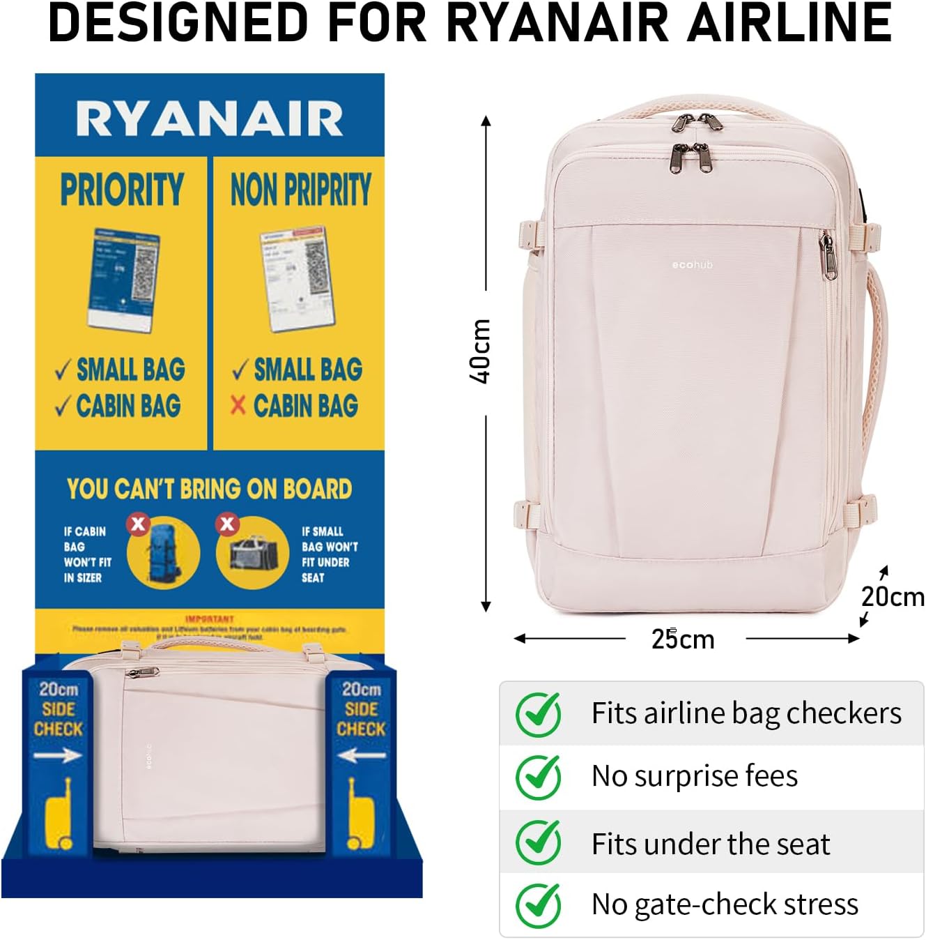 Detalle 2 de ECOHUB Ryanair Handgepäck-Rucksack 20 l