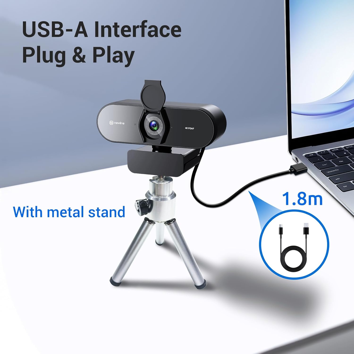 Thumbnail 5 de N newline 4K Webcam for PC with Fast Autofocus, 1080p 60FPS, Dual Stereo Mics and Privacy Cover