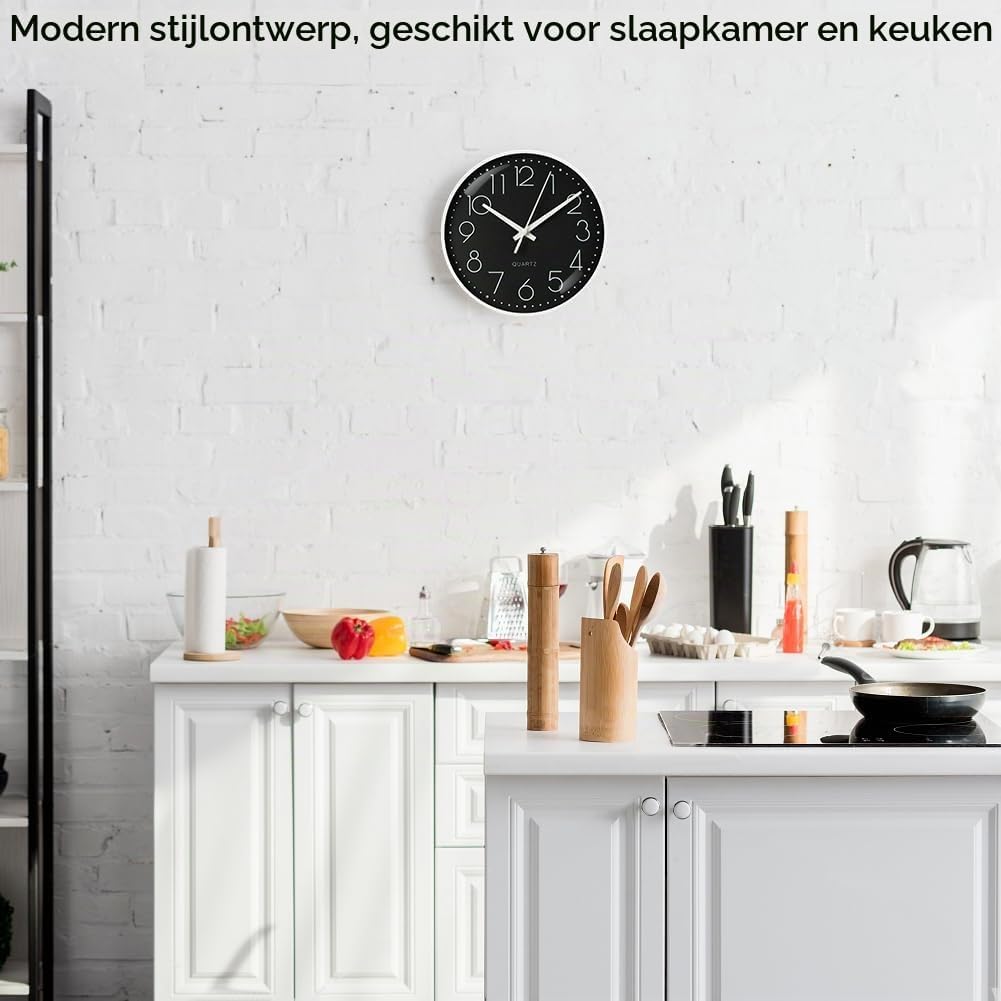 Detalle 2 de Aolso 20,3 cm wandklok met stil kwartsuurwerk en analoge wijzerplaat