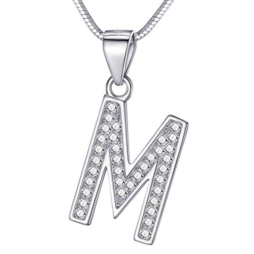 Detalle de Morella Collar de letras para mujer con letra M en plata de ley 925 rodiada y circonio