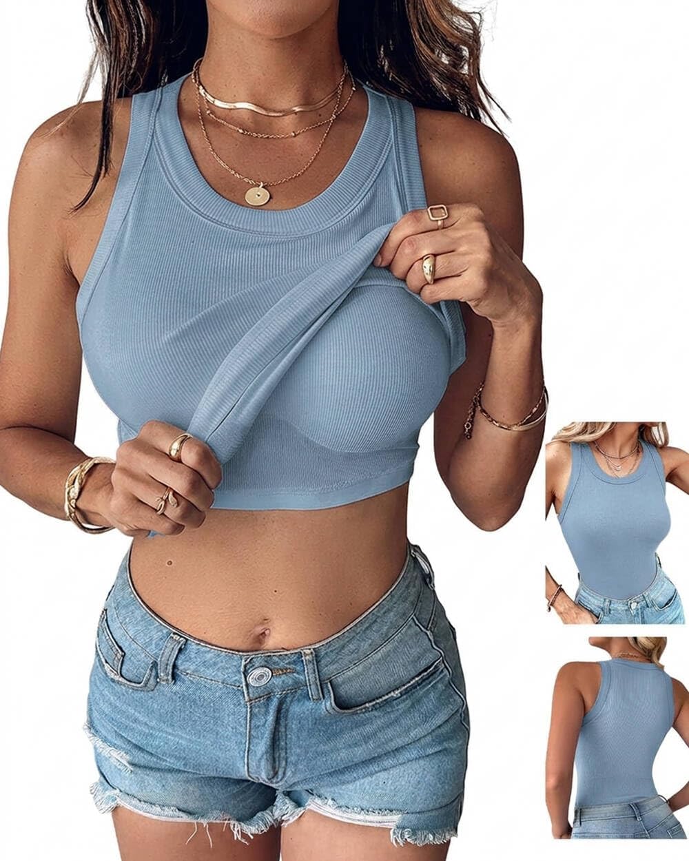 Thumbnail 6 de CHICME Women Built-in Bra Tank Tops (Racerback, Ribbed Fitted Sleeveless)