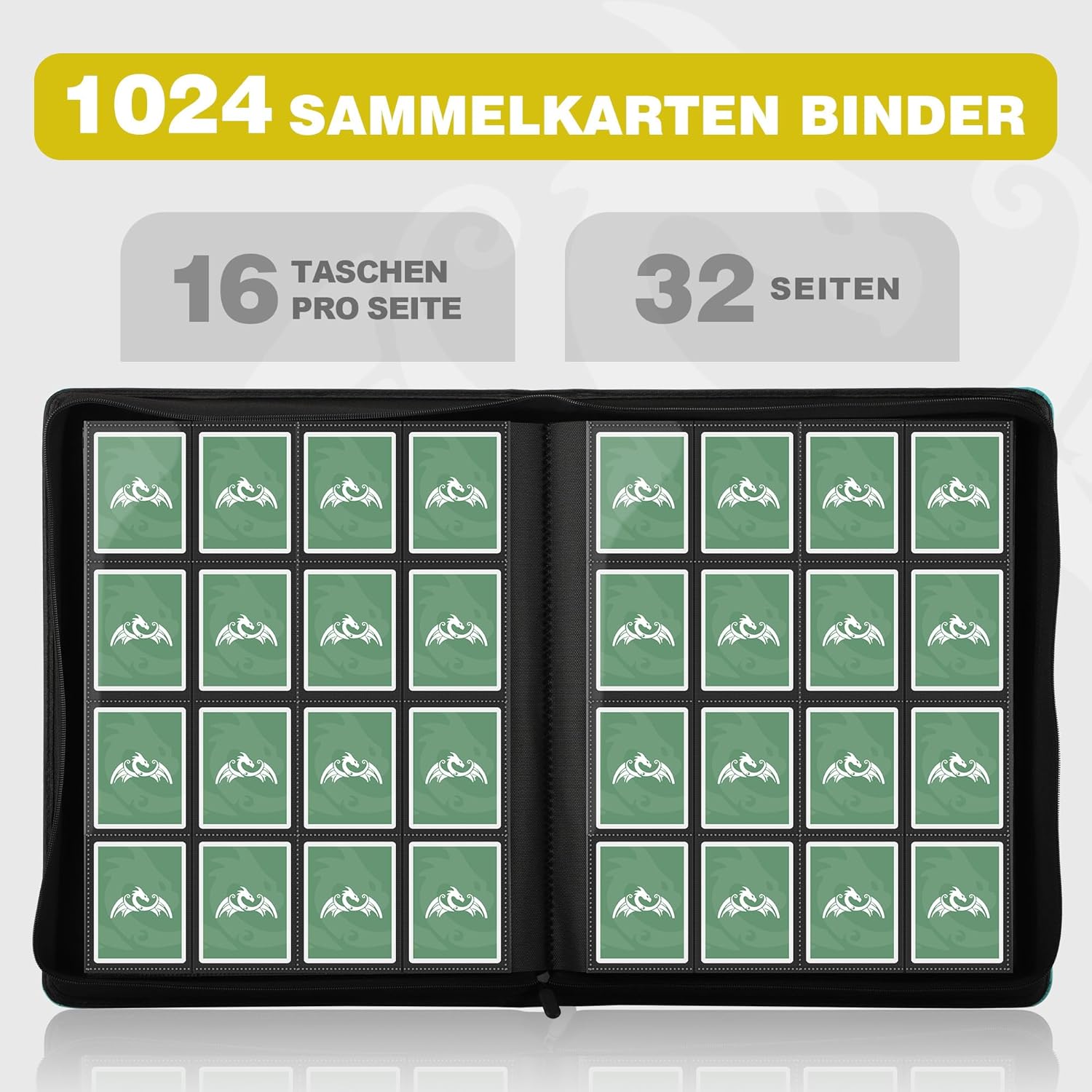 Thumbnail 1 de TCGPRO Sammelkarten-Album für bis zu 1.024 Karten (TCG Binder) mit 16 Kartenfächern pro Seite – Dunkelgrün
