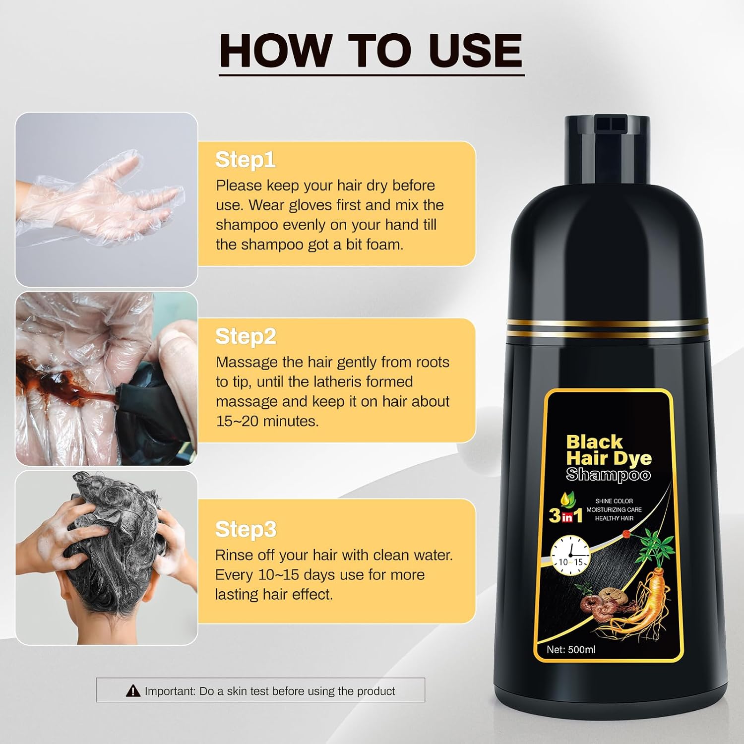 Detalle de cosmpro Black Hair Dye Shampoo 3-in-1 for Gray Hair Coverage