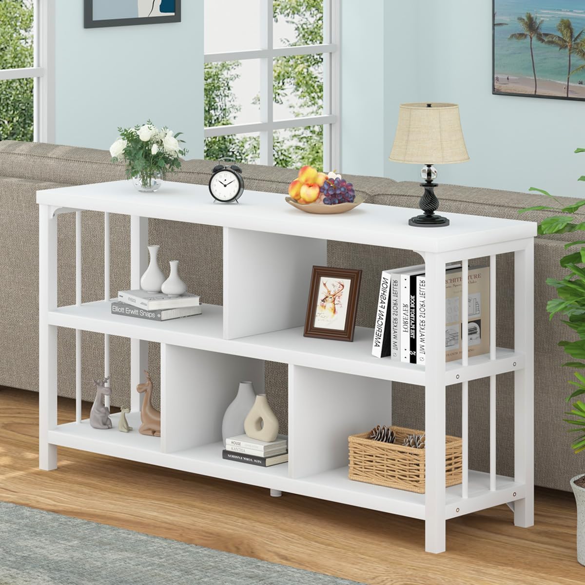 Thumbnail 2 de IBF Libreria industriale in legno bianco a 5 cubi orizzontale, stile rovere bianco 107 pollici