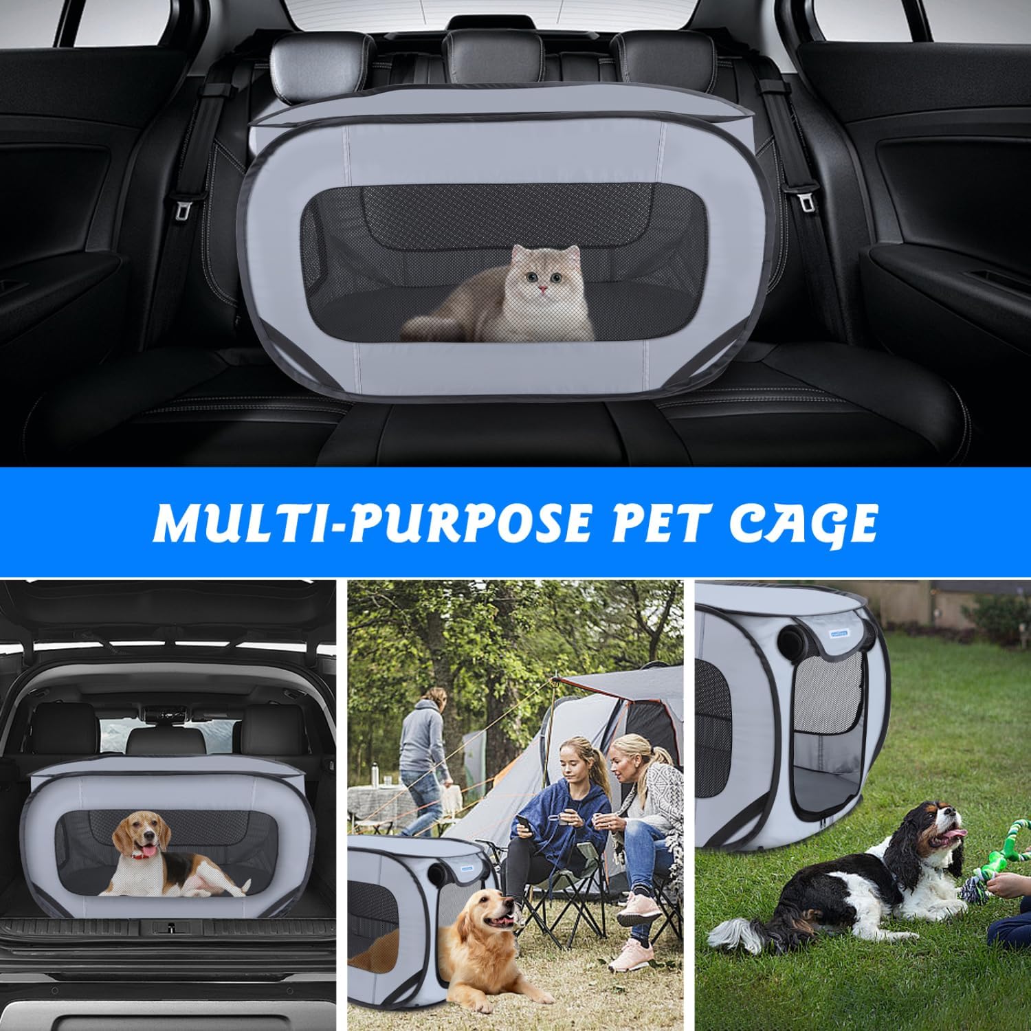 Thumbnail 6 de Nobleza Cage Portative pour Chien/Chat de Voiture et Parc Pliable – 93 × 54 × 54 cm, Oxford Imperméable