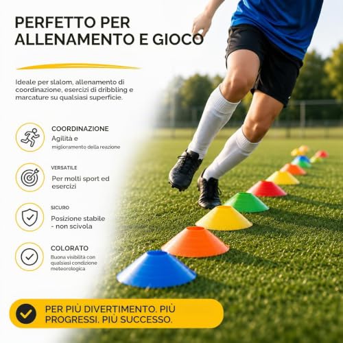 Detalle de AthleJoy 20x Coni da Allenamento Calcio – Segnalatori Sportivi per Campo, Accessori per Scuola, Club e Attività Outdoor