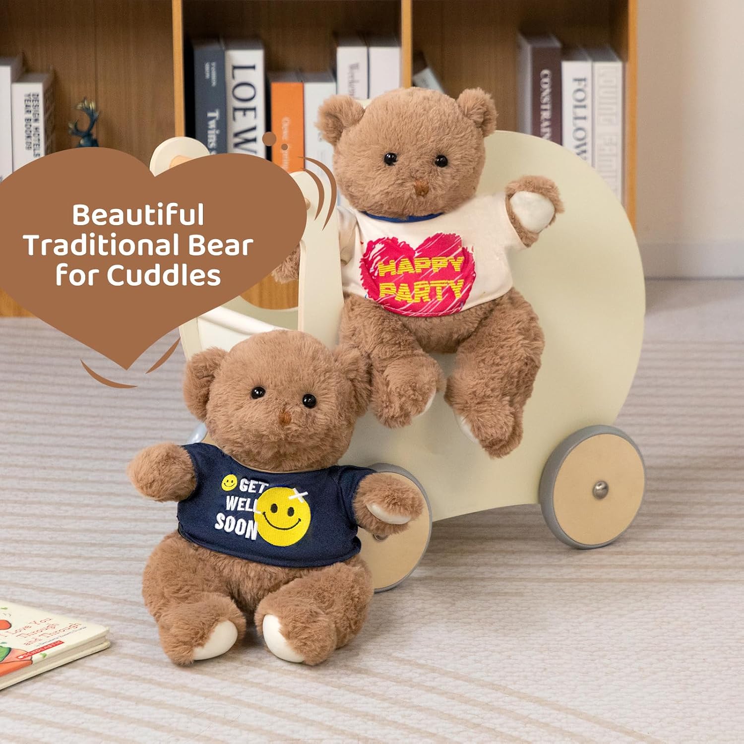 Detalle de BEJOY Teddybär – süßes, weiches Plüschtier mit 'Gute Besserung' T-Shirt, 35 cm