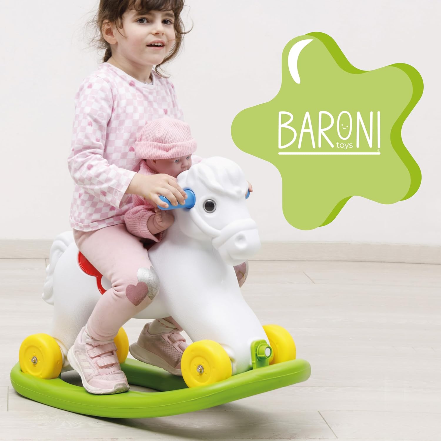 Detalle de Baroni Toys Cavallo a Dondolo Cavalcabile 2 in 1 – Cavallino Bianco