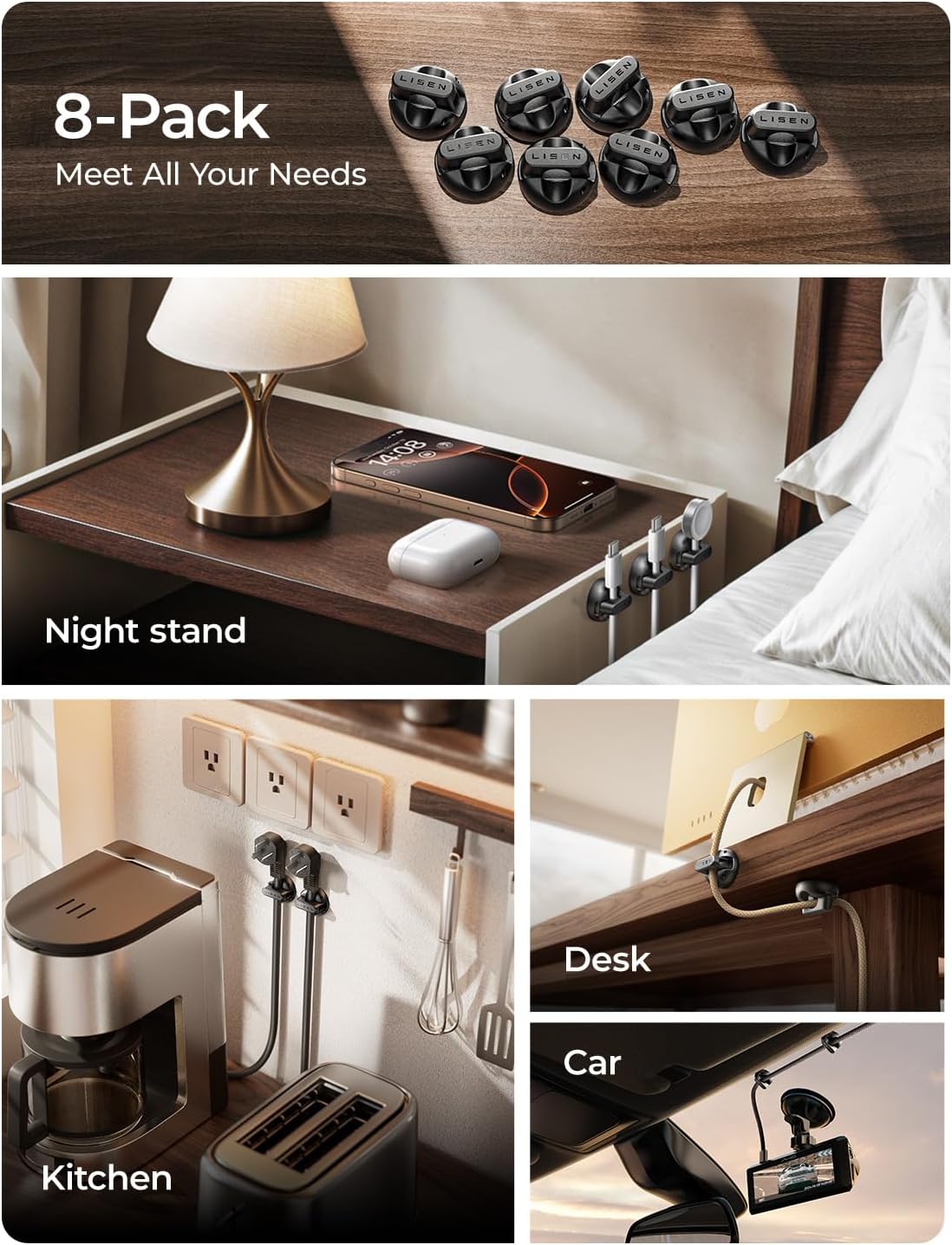 Thumbnail 4 de LISEN Magnetic Cable Clips 7.5 mm 8-pack