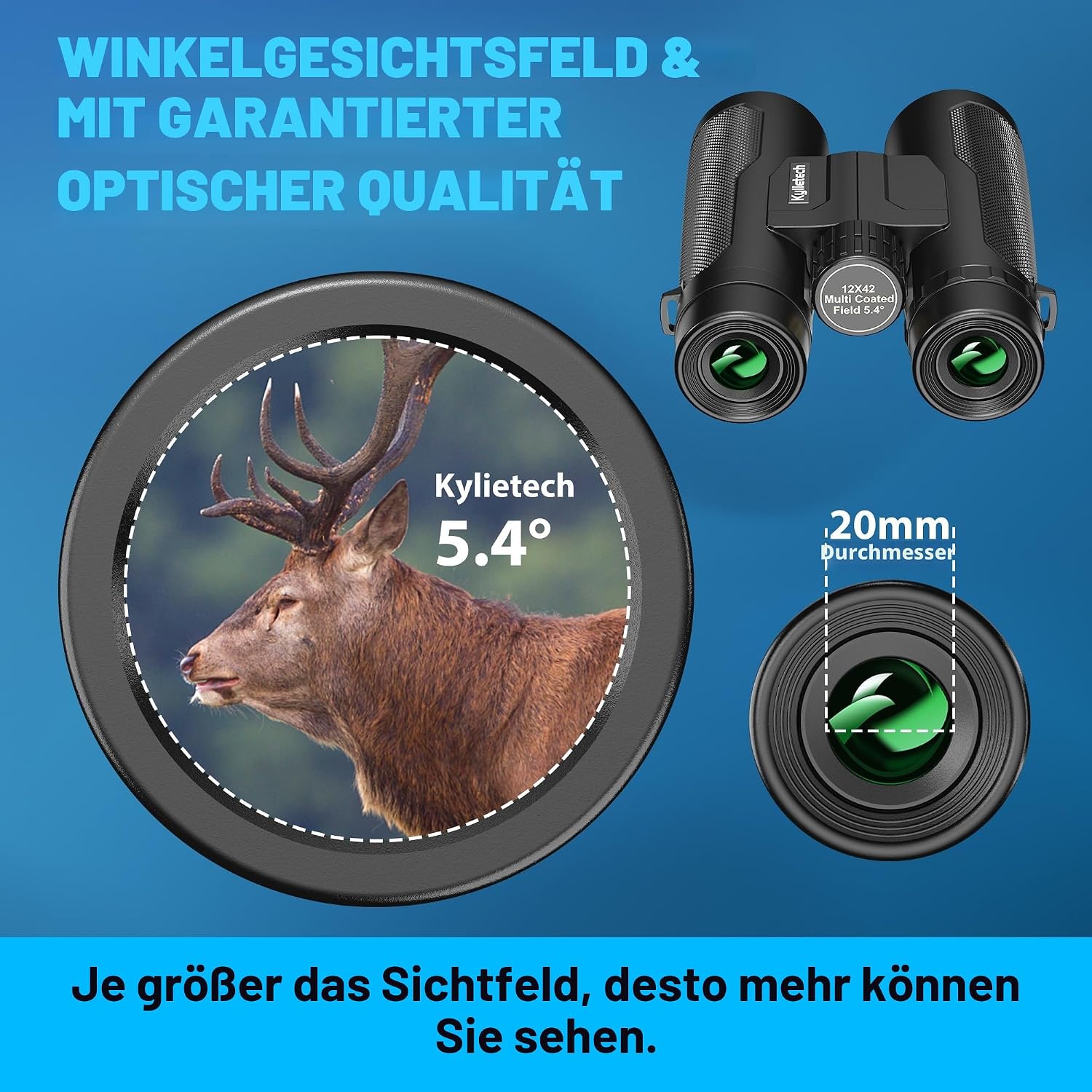 Detalle de Kylietech 12x42 Fernglas für Erwachsene mit Stativ & Smartphone-Adapter (wasserdicht, BaK-4, FMC)
