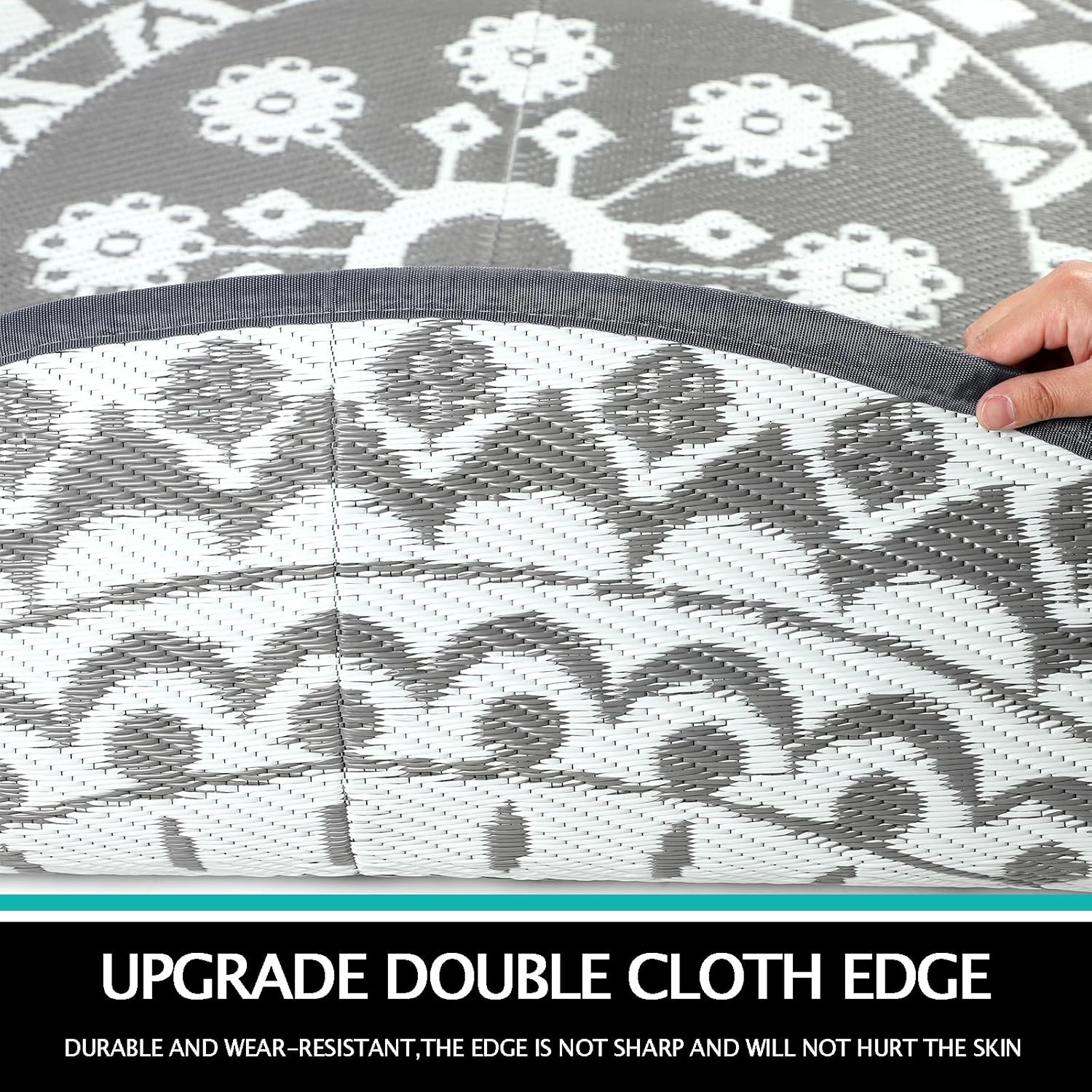 Thumbnail 3 de Capslpad 180cm Round Outdoor Patio Rug – Waterproof Reversible Plastic Straw Boho Mat