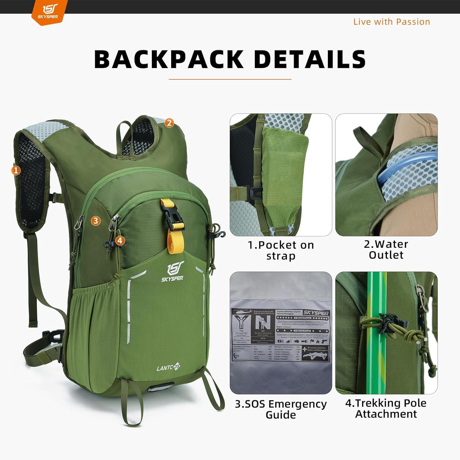 Thumbnail 3 de SKYSPER Wanderrucksack 25L – Leichter Tagesrucksack für Herren, Grün