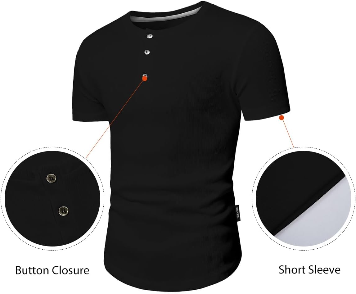 Thumbnail 4 de JMIERR Men's Muscle Slim Henley Shirt with Button Placket