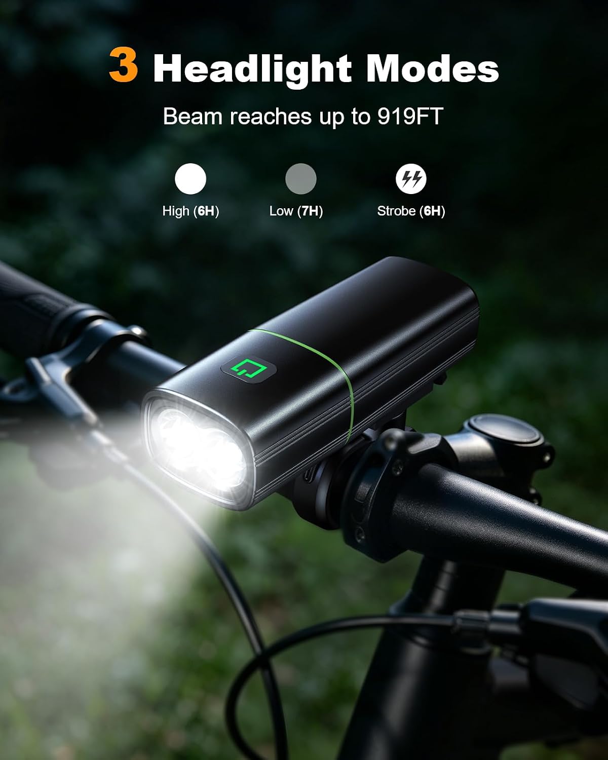 Detalle de Mohard 1200LM Bike Lights with 2 Super Bright LEDs (Front 1200 Lumen, 2600mAh, Rear 350m) with USB-C Rechargeable