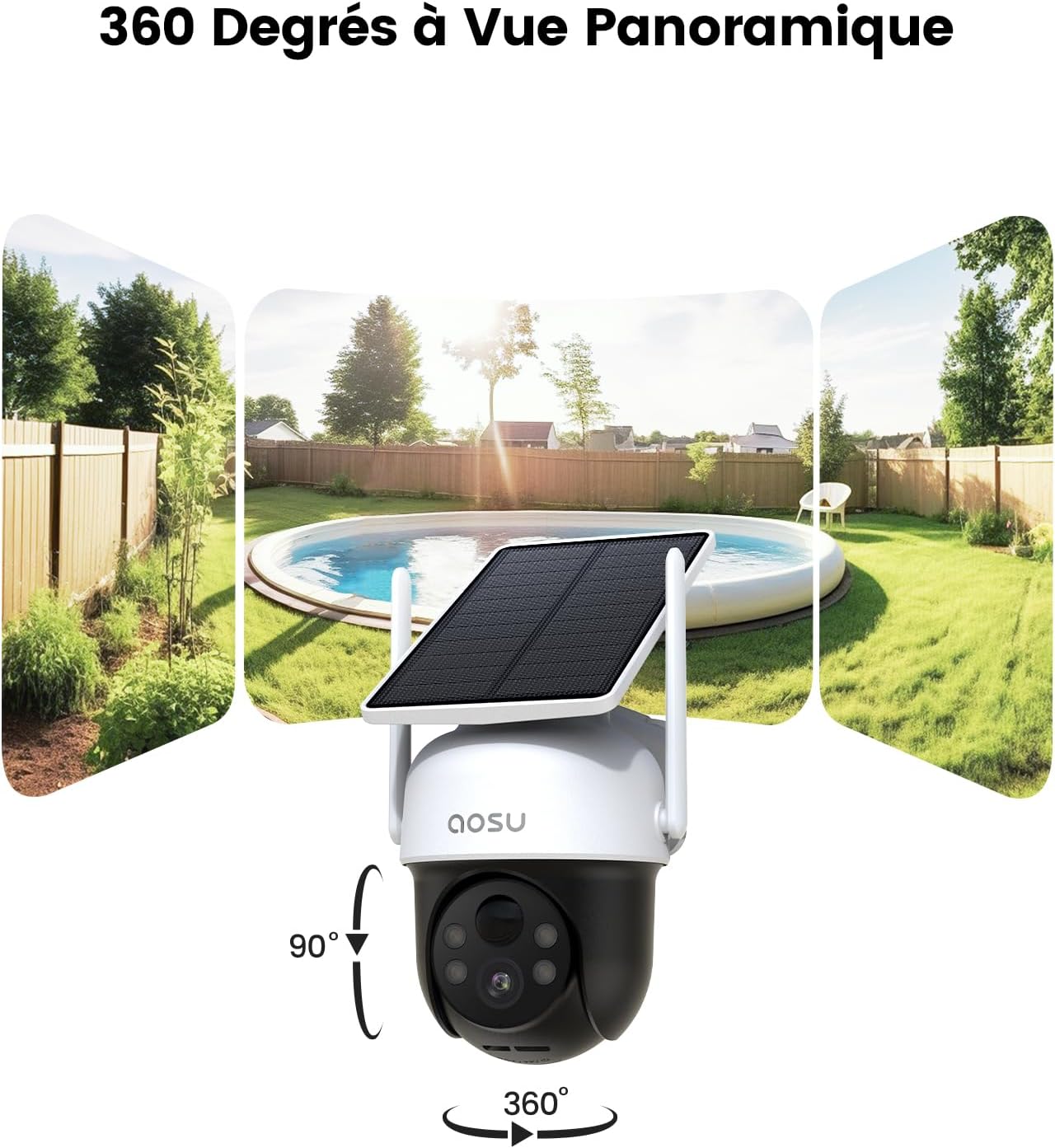 Detalle de aoSU 2K D1 Caméra Extérieure Sans Fil Solaire 360° PTZ avec Suivi Automatique
