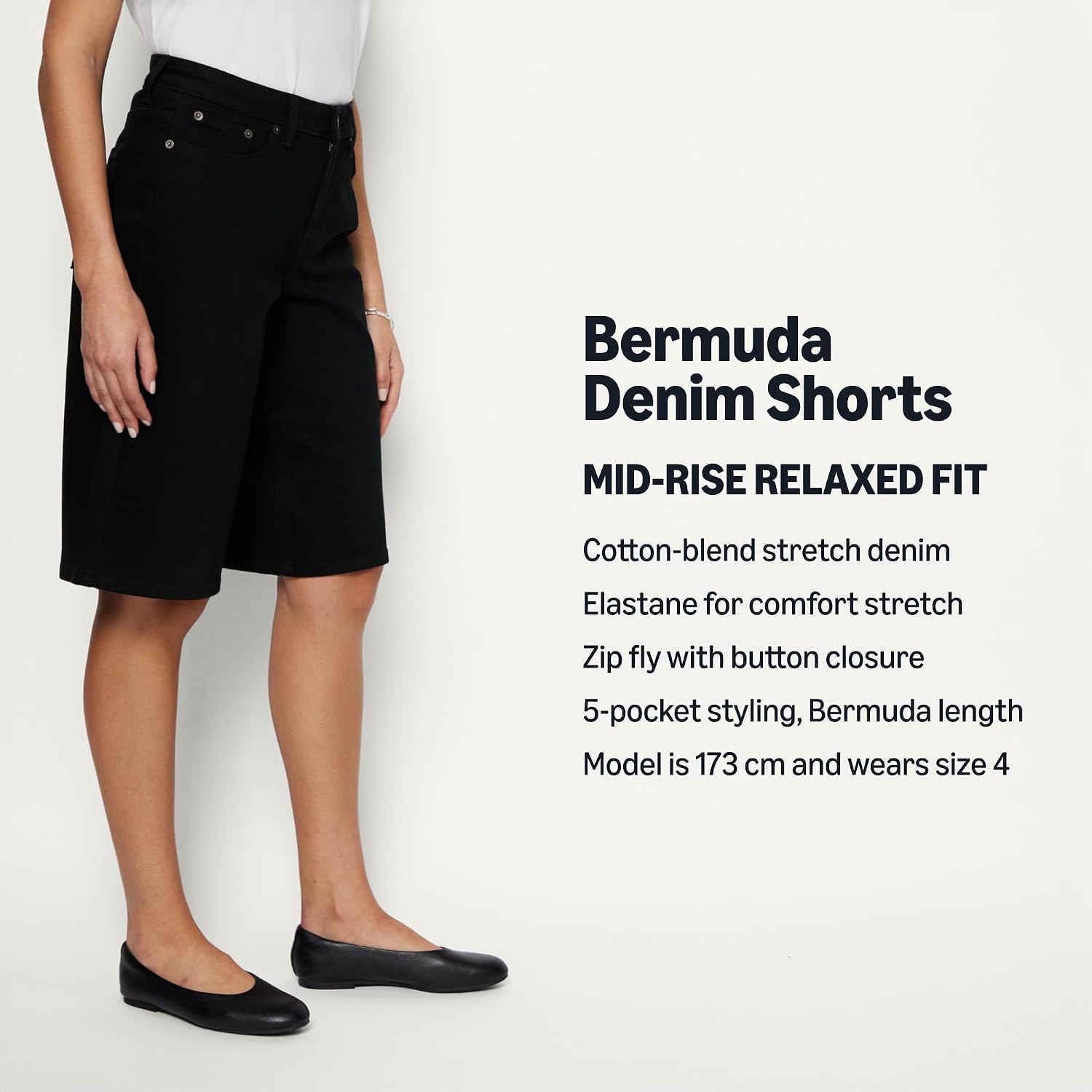 Detalle de Amazon Essentials Women's Relaxed-Fit Mid-Rise Denim Bermuda Shorts