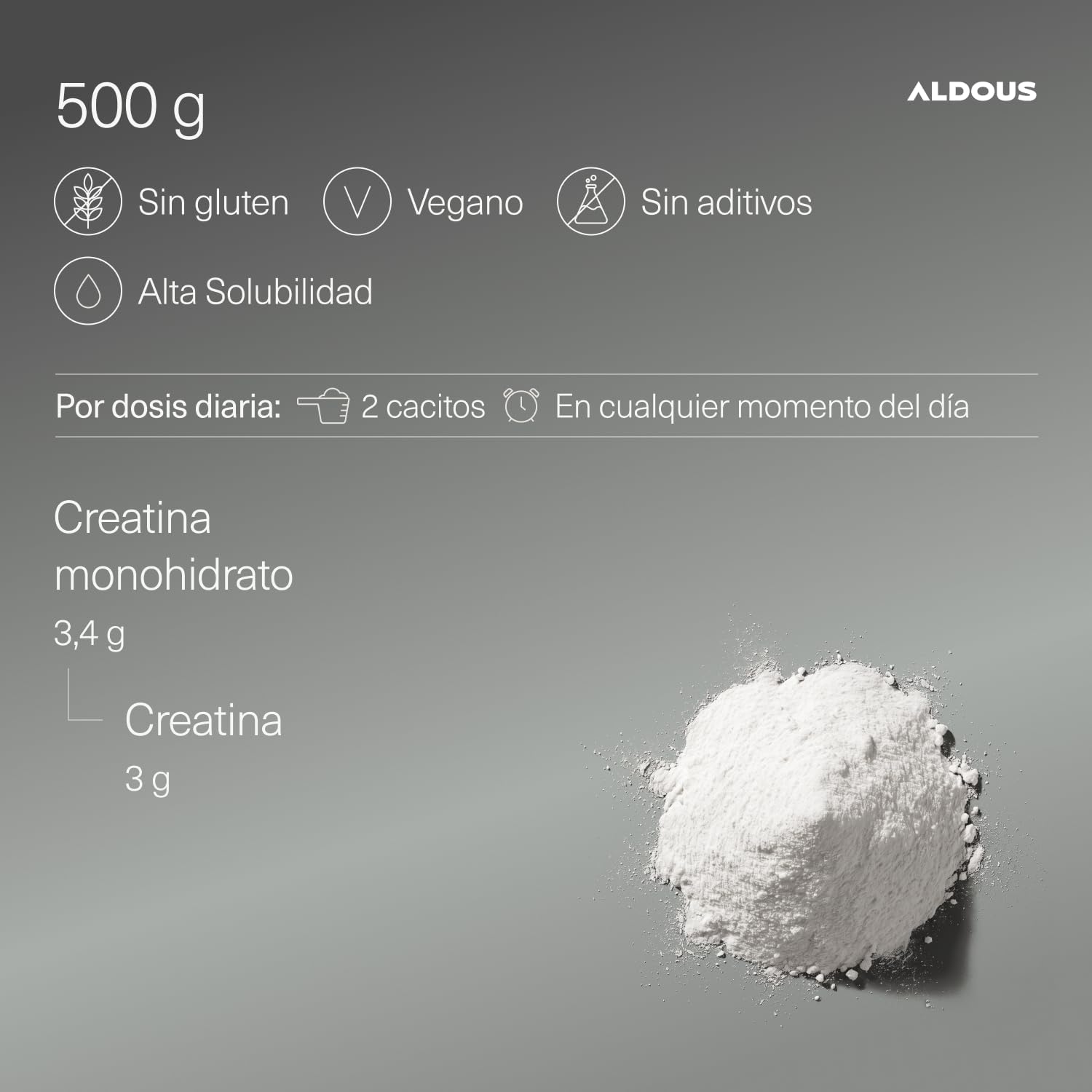 Thumbnail 2 de Creatina Monohidratada en polvo 500 g de Aldous Bio: pureza, disolución instantánea y uso para entrenos intensos