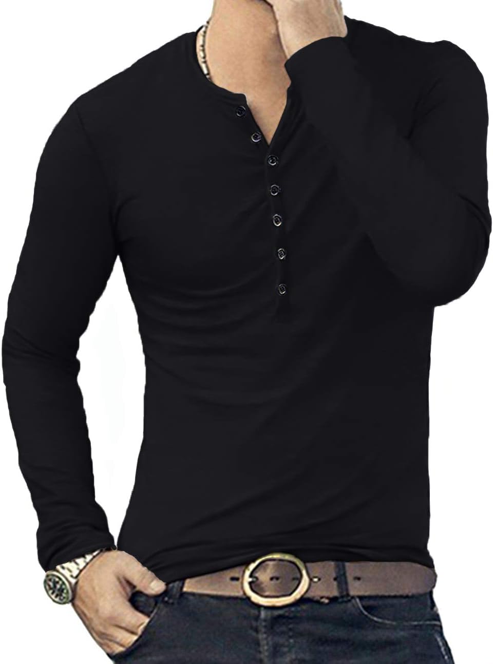 Thumbnail 2 de KUYIGO Herren Henley T-Shirt Slim Fit aus Baumwolle mit Knopfleiste