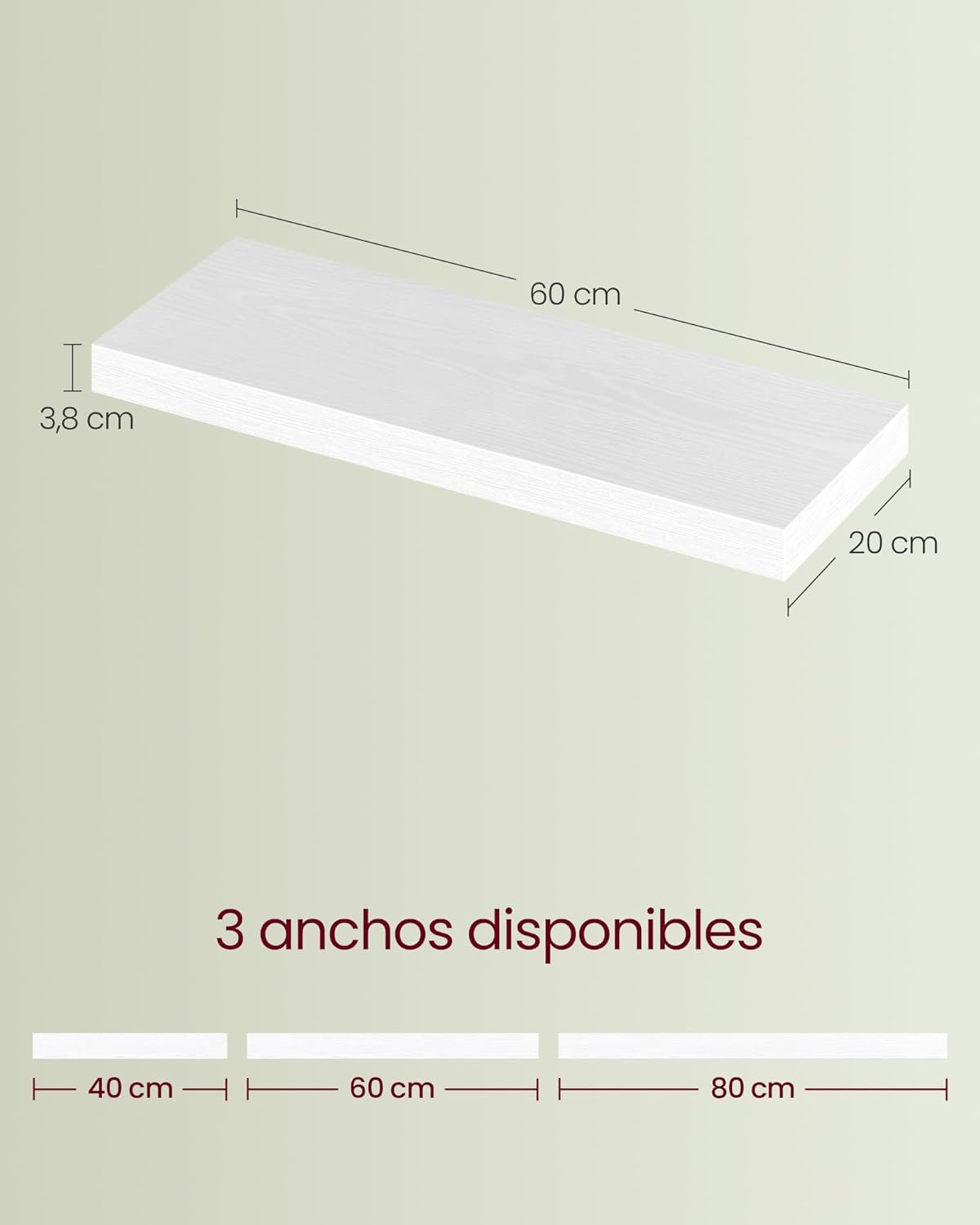 Detalle de VASAGLE LWS026WE01 estante flotante 20x60 cm