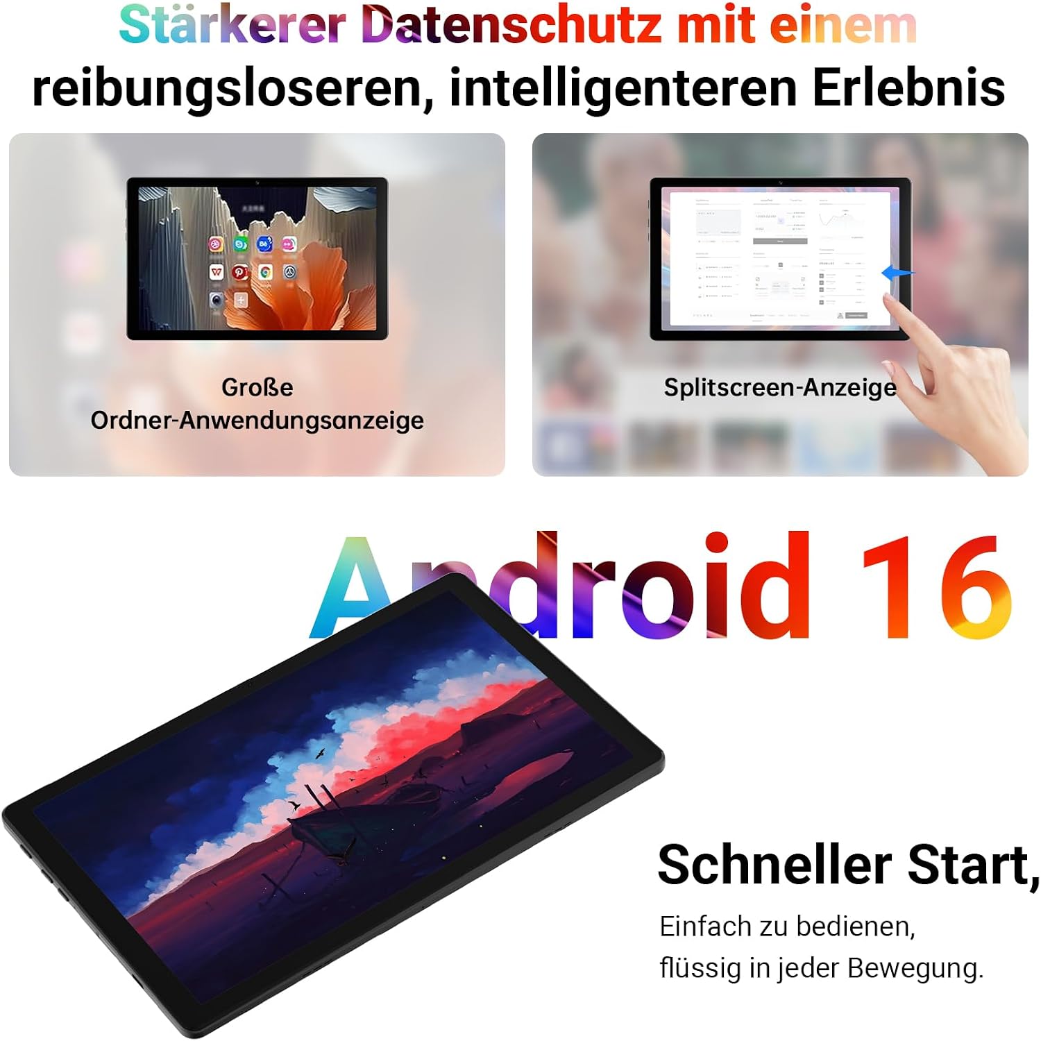 Detalle de Laptok Tablet 10 Zoll – Android 16, 24GB RAM, 64GB ROM, Erweiterbar bis 1TB