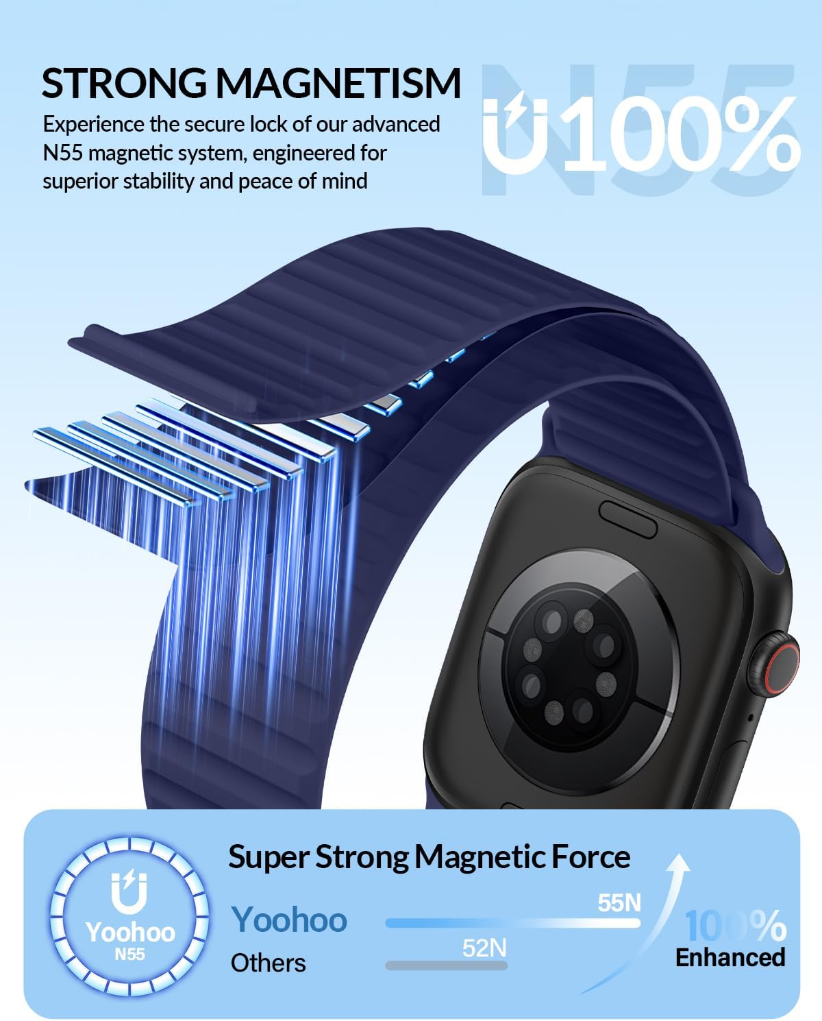 Detalle 2 de Magnetic Silicone Sport Loop for Apple Watch (38–49mm): Lightweight, Waterproof Comfort