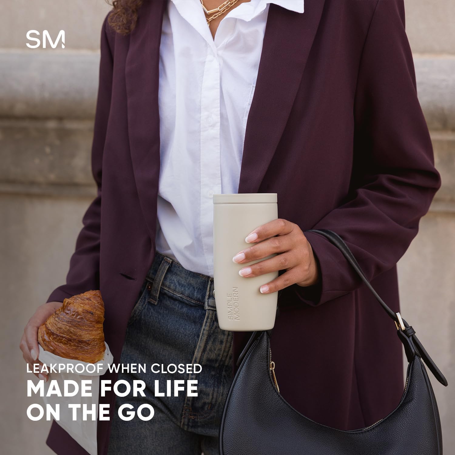 Thumbnail 3 de Simple Modern Voyager Signature Travel Coffee Mug Tumbler with 360° Push-Button Lid (16oz) — Almond Birch