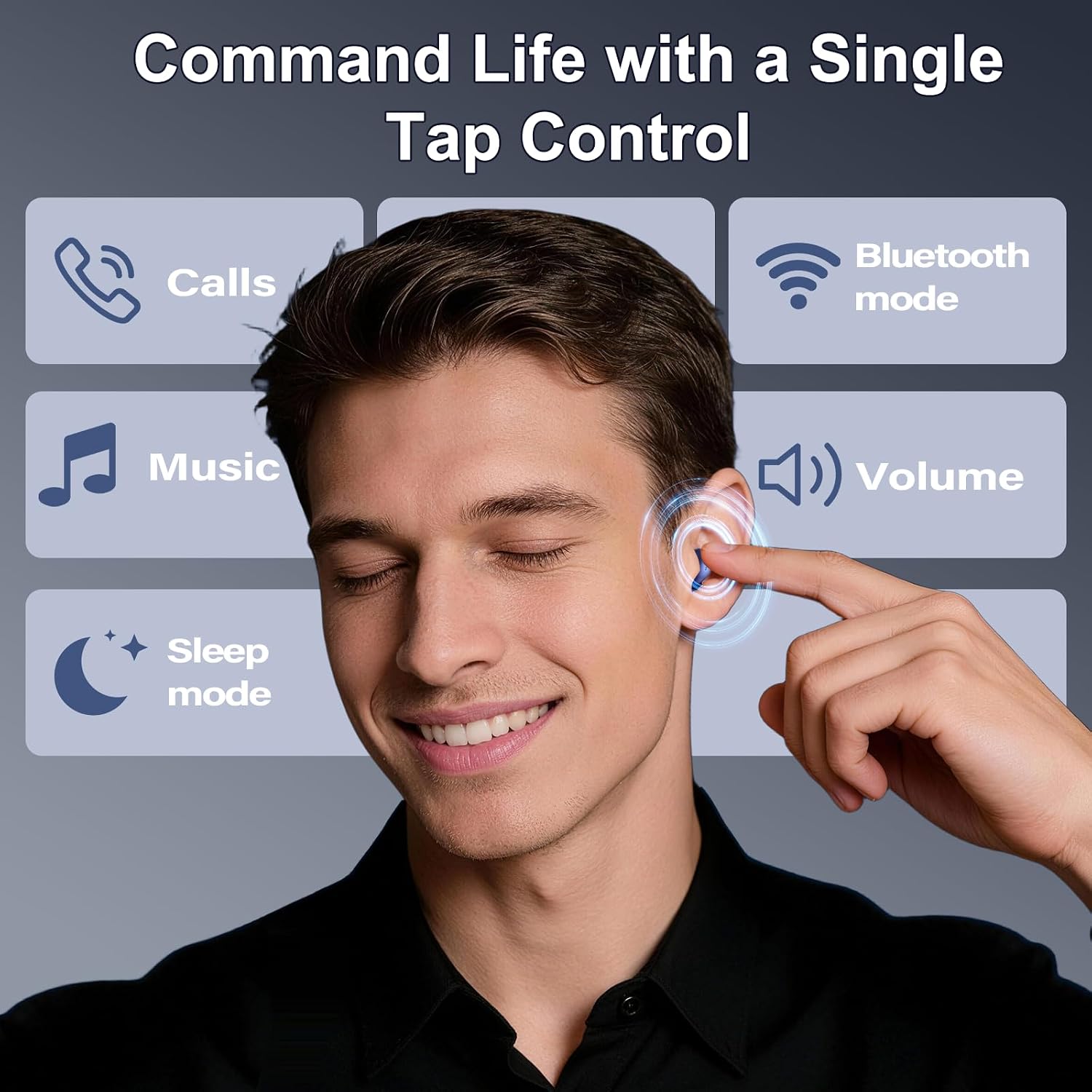 Detalle 2 de Mini Schlafkopfhörer Bluetooth 6.0 In-Ear mit Schlaftracker – 48 Std Akku, Weißes Rauschen, Blau